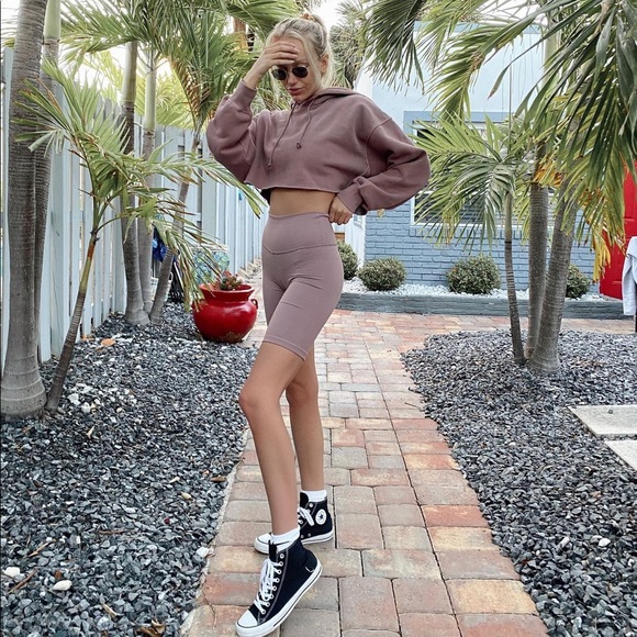 Aritzia TNA Crop Boyfriend Hoodie Mauve - Picture 3 of 6